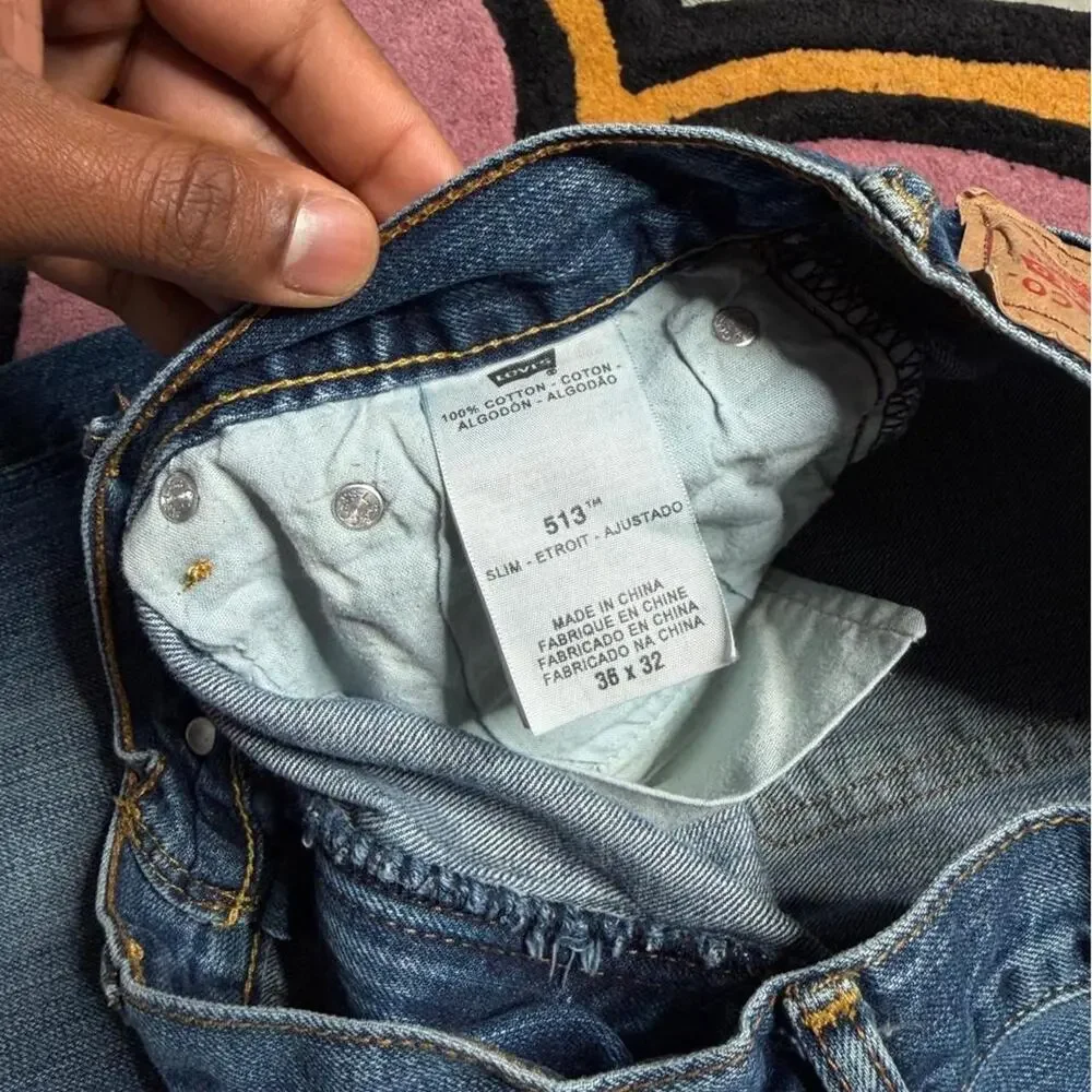 Levi’s 513 Slim Straight Distressed Denim Jeans Size 36x32 Blue